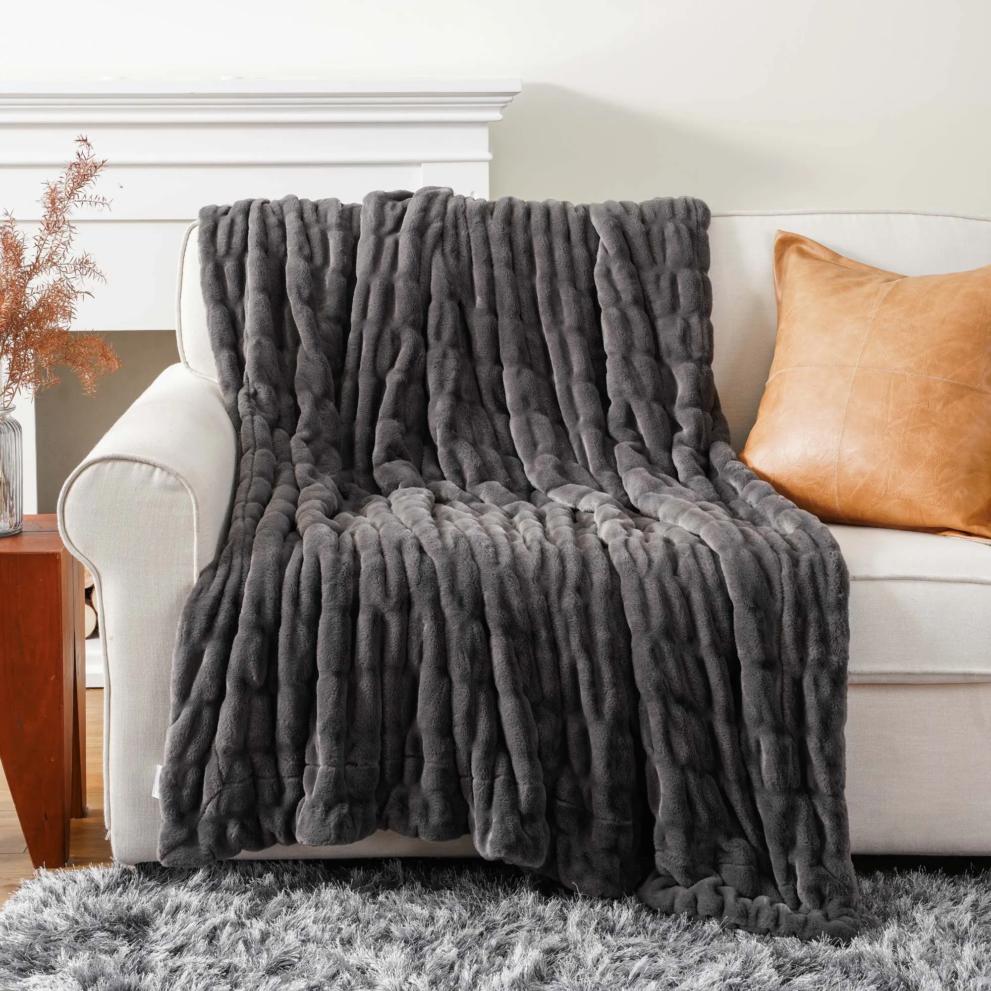 Battilo Луксозно одеяло от изкуствена кожа, каре, меховое зимата гъст пушистое одеало за диван, двустранно одеяло меховое Изображение 5