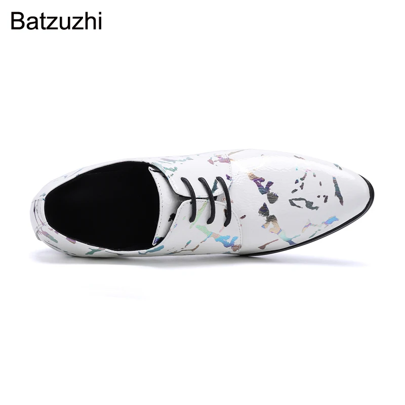 Batzuzhi/мъжки обувки на висок ток 7 см, модел обувки от естествена кожа с шнур и остър бомбе, мъжки бели обувки за Сватби и партита Изображение 4