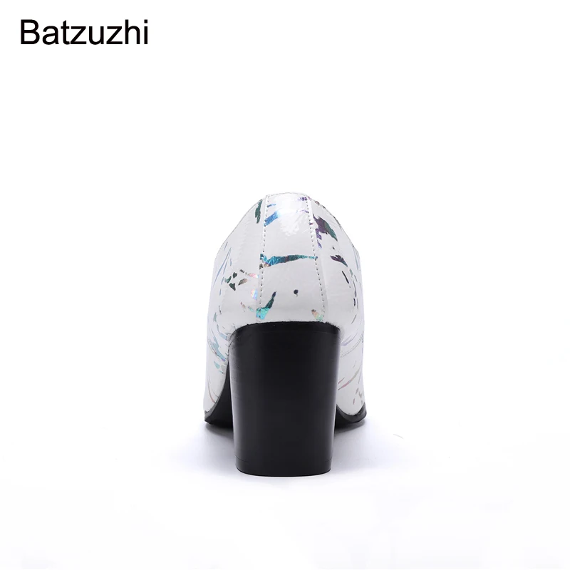 Batzuzhi/мъжки обувки на висок ток 7 см, модел обувки от естествена кожа с шнур и остър бомбе, мъжки бели обувки за Сватби и партита Изображение 5