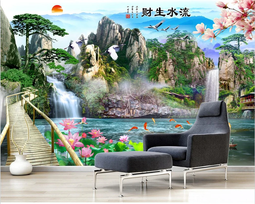 beibehang Индивидуална нова пейзаж живопис водопад телевизор, диван спалня хол тапети тапети тапети за дома Изображение 0