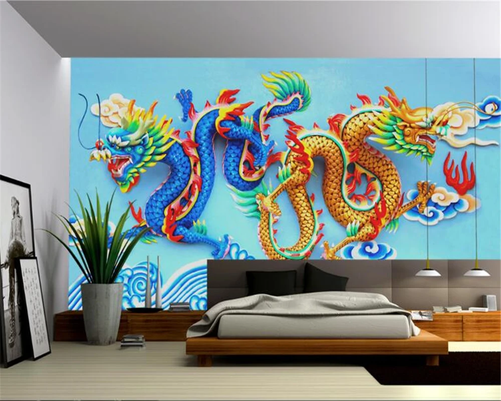 beibehang тапети за стените, 3 d Висококачествени 3D тапети Модерен Класически Xiangyun Cloud Carving Dragon papel de parede 3d Изображение 1