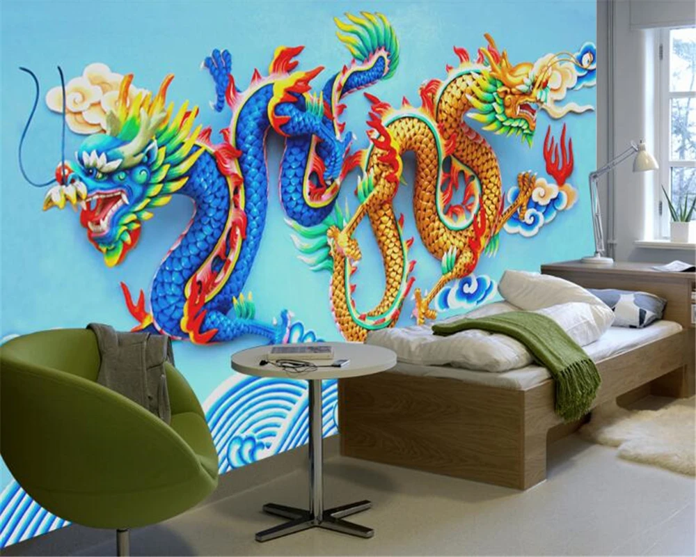 beibehang тапети за стените, 3 d Висококачествени 3D тапети Модерен Класически Xiangyun Cloud Carving Dragon papel de parede 3d Изображение 2