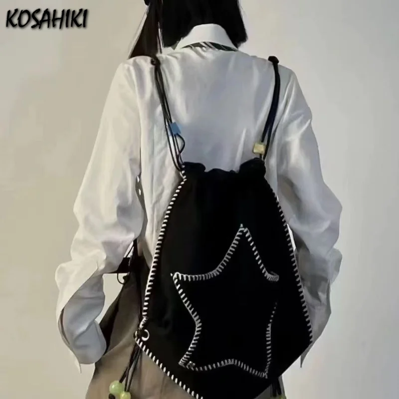 Black Star Чанти на съвсем малък, женски, мъжки, японски годината на реколтата, модерен, със стил чистота, ученически чанти, корейската ежедневни градинска дрехи, естетически раници Y2k Изображение 0
