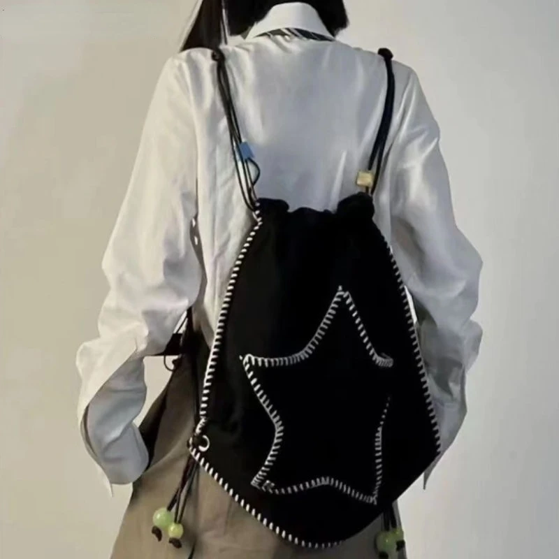 Black Star Чанти на съвсем малък, женски, мъжки, японски годината на реколтата, модерен, със стил чистота, ученически чанти, корейската ежедневни градинска дрехи, естетически раници Y2k Изображение 5