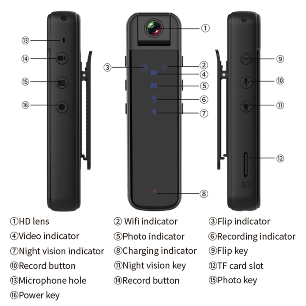 Camara Dv Магнитна камера за сигурност Портативен дизайн на задното захващане Hd 1080p Малка Спортна камера малка преносима камера pocket video camera Изображение 4