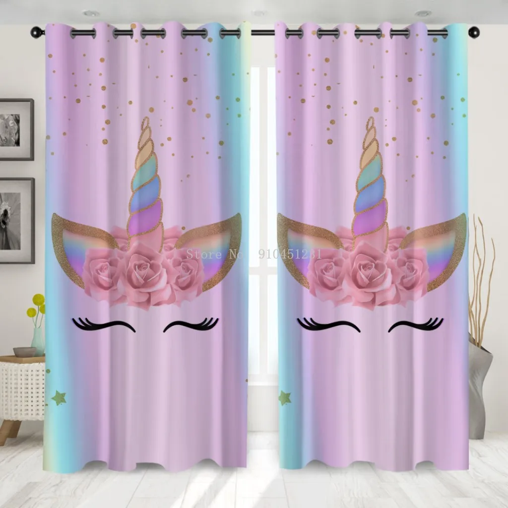 Cartoony 3D Гъста Завеса Сладко Розово Rainbow Unicorn С Принтом, Интериор на Спални За Момичета, Декорация на Всекидневна, Кухня, Кабинет, Изображение 1