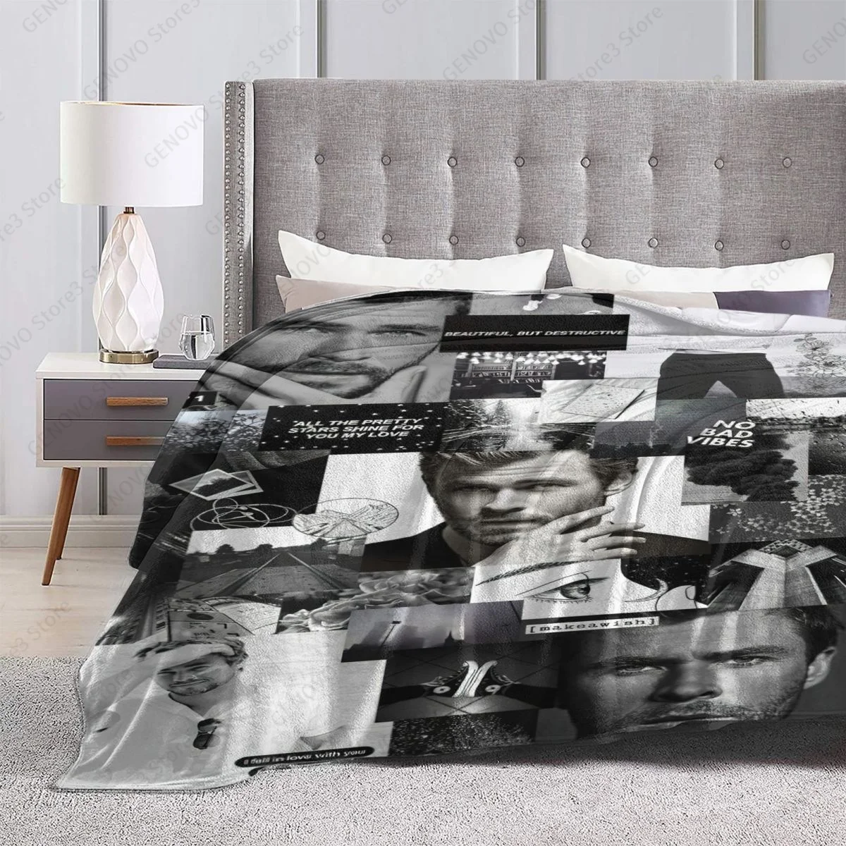 Chris Hemsworth, Коллажное Клетчатое одеяло, украса от коралов руно, Актьор, Преносими Топли наметала за мека мебел, легла за спалня, наметала Изображение 2