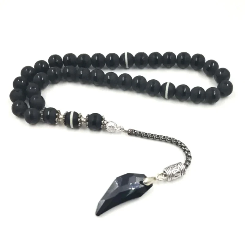Crystal Тасбих с агатовой пискюл Популярен стил Crystal черен цвят молитвени броеници 33 66 99 мъниста каменни мъниста Изображение 0