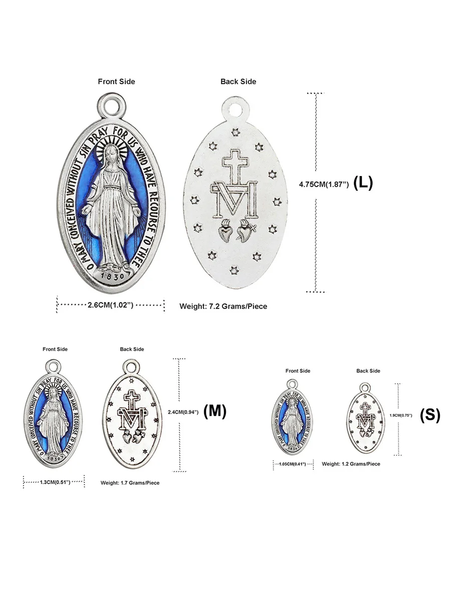 Diyalo Our Lady of Grace, Прекрасни окачване-медали, Колие, Броеници, Католически религиозни орнаменти, Цвят сини емайл Изображение 4