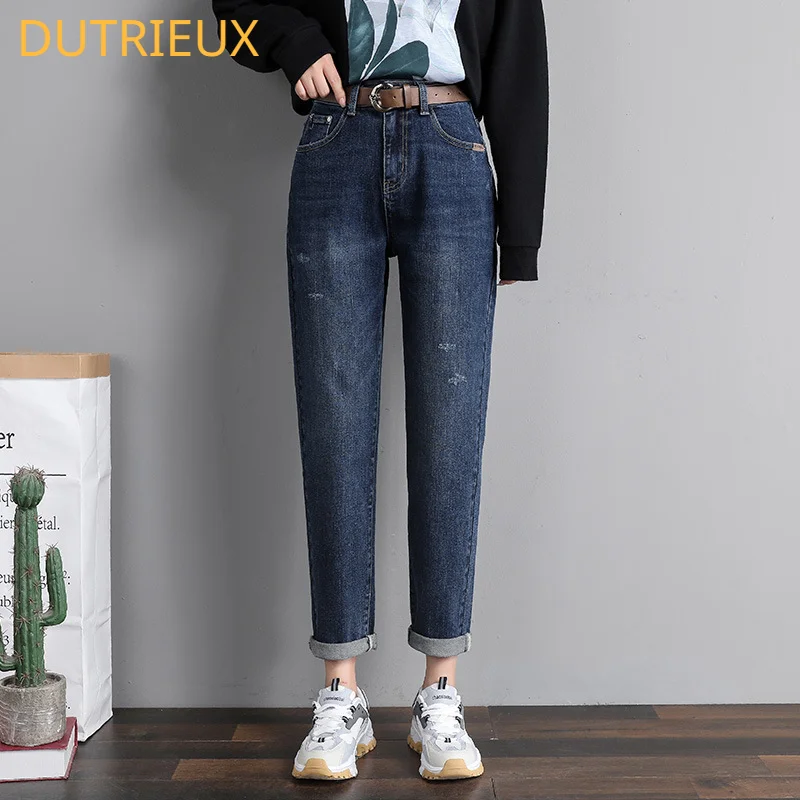 DUTRIEUX 2023, новост зимни, летни модни дамски ежедневни широки памучни панталони, есенно-зимни дамски памучни дънки Изображение 0