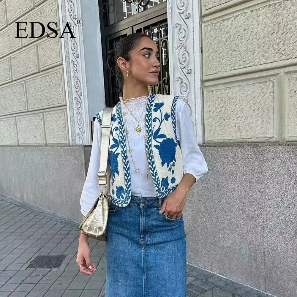 EDSA, женски модерен памук жилетка с бродерии, палта на бретелях без ръкави, лятна Връхни дрехи Изображение 0