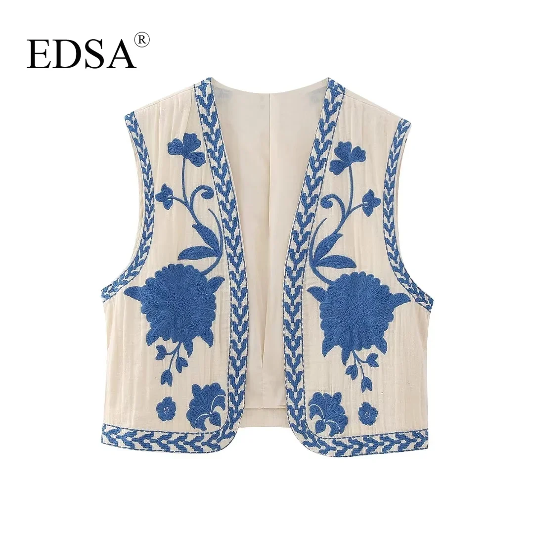 EDSA, женски модерен памук жилетка с бродерии, палта на бретелях без ръкави, лятна Връхни дрехи Изображение 1