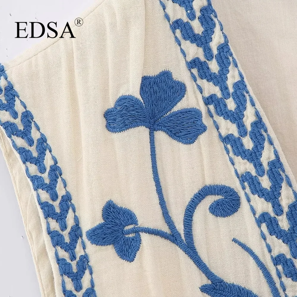 EDSA, женски модерен памук жилетка с бродерии, палта на бретелях без ръкави, лятна Връхни дрехи Изображение 4