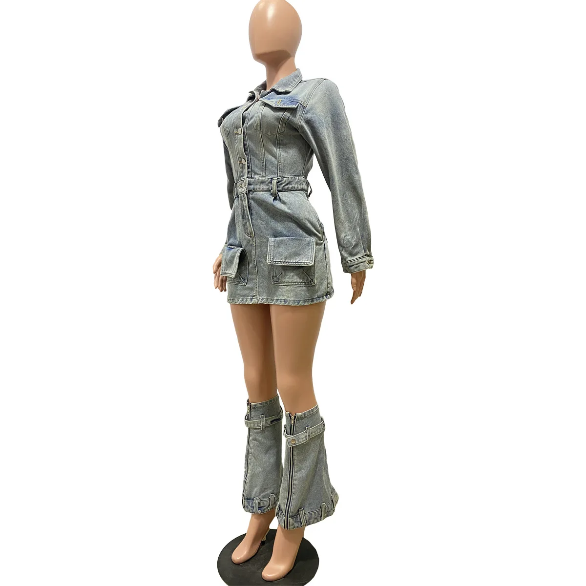 Felyn 2023, Ново прием на известна марка, 3 предмет, женски деним комплект, однотонная яке, пола и долните дънки, ежедневни облекла Изображение 3