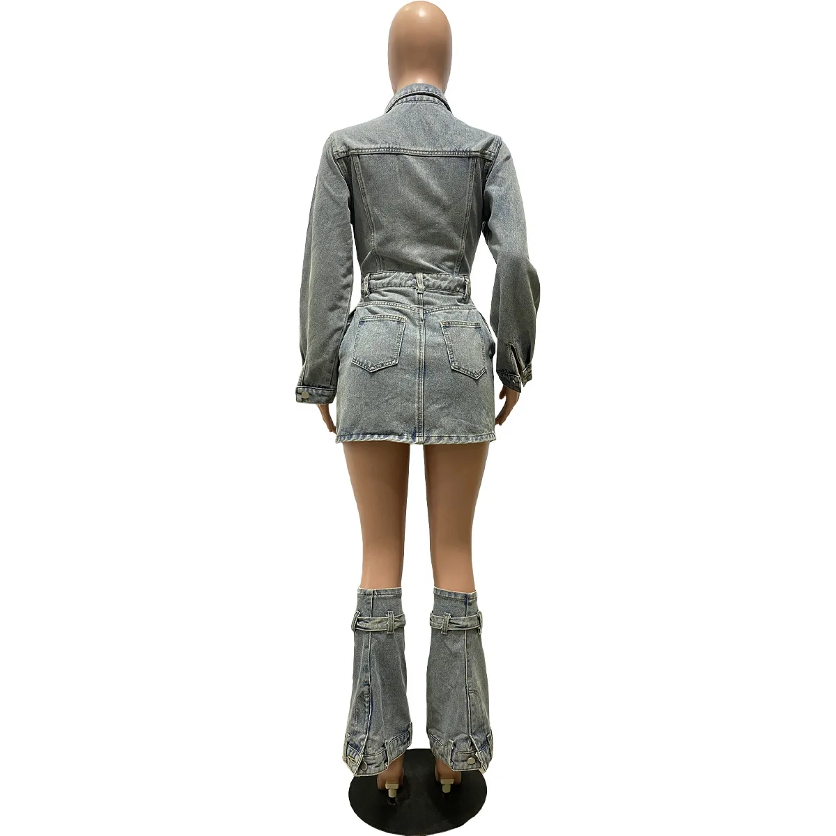 Felyn 2023, Ново прием на известна марка, 3 предмет, женски деним комплект, однотонная яке, пола и долните дънки, ежедневни облекла Изображение 4