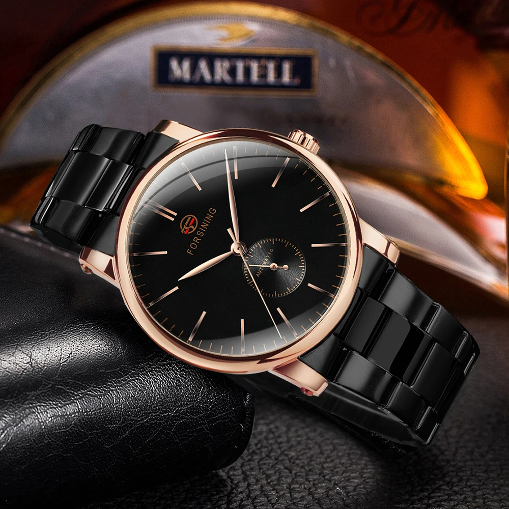 Forsining ежедневни автоматични часовници за мъже, прости механични ръчни часовници 2022, модерен стомана каишка със светещи стрелки, relojes Изображение 3
