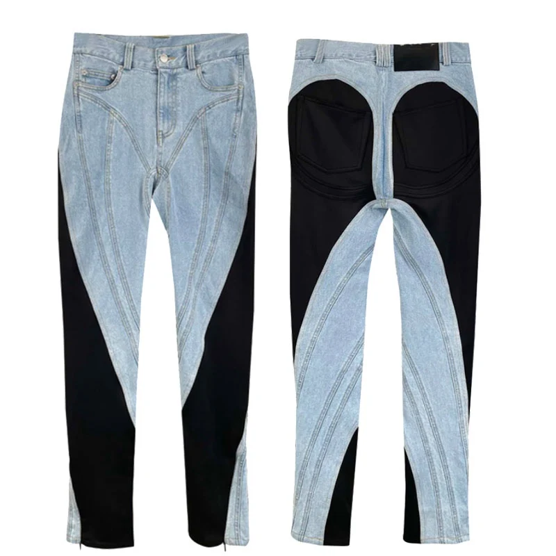 Getspring, дамски дънки, гамаши, реколта дънкови панталони-молив в стил мозайка с висока талия, дълги дамски панталони Есен 2022 Изображение 2