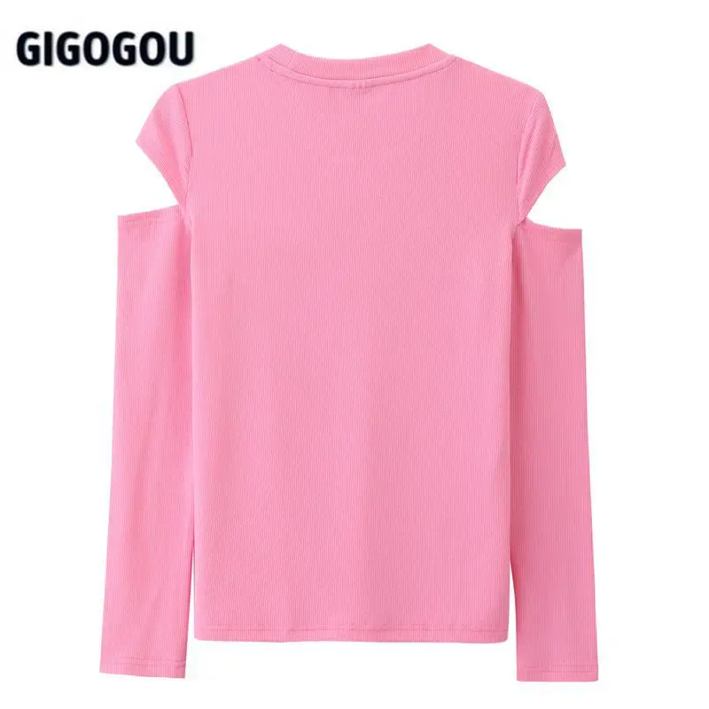 GIGOGOU Модерен дизайнерски женски пуловер с корейски деколте, дамски пуловер, пуловер, оборудвана женски памук жилетки, Потници, тениска S-3XL Изображение 1