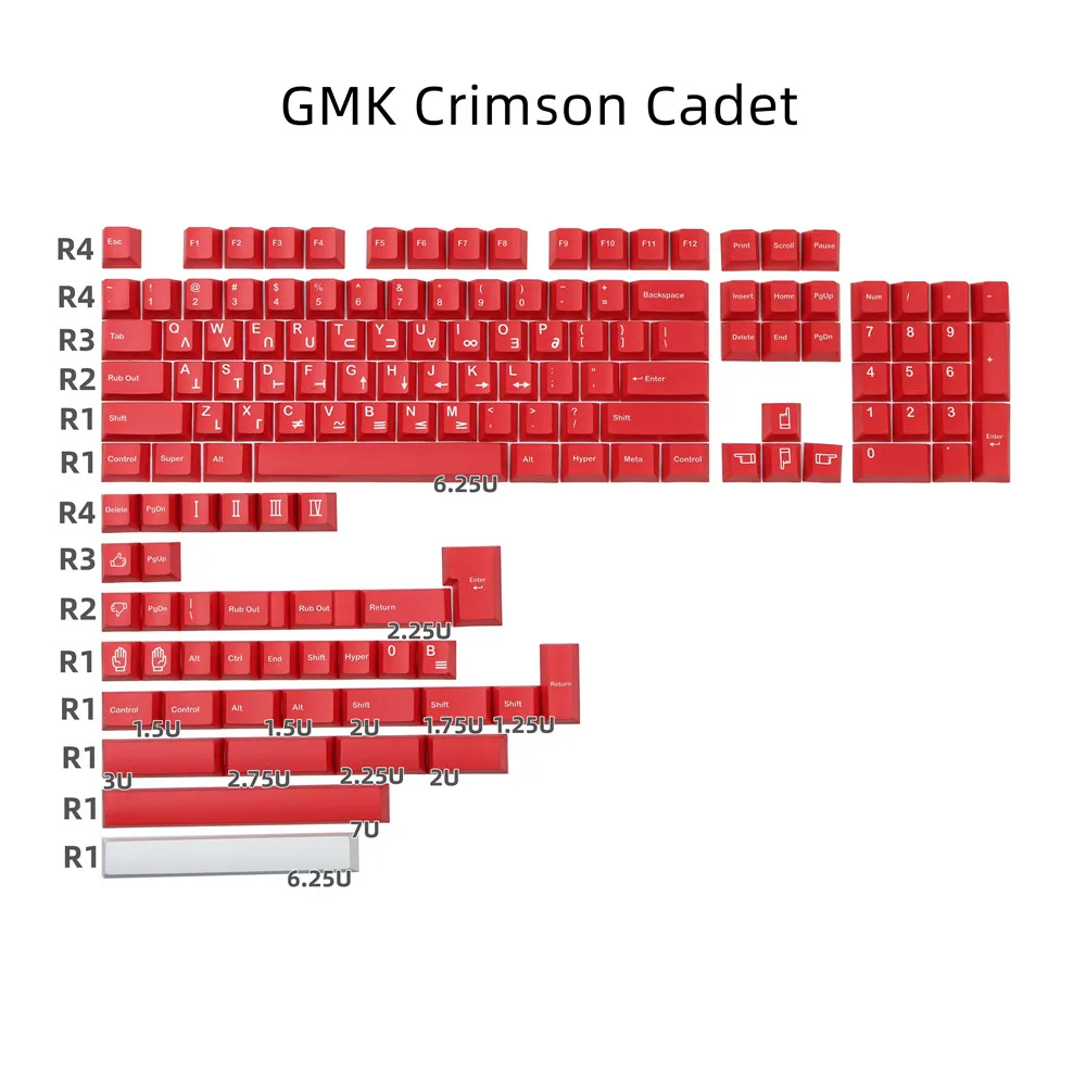 GMK Crimson Cadet PBT Keycap Череша Профил на Сублимация на Коса 142 Клавишите Червен Цвят Създава ISO Enter 1.75 u 2u Shift За Механична Клавиатура Изображение 0