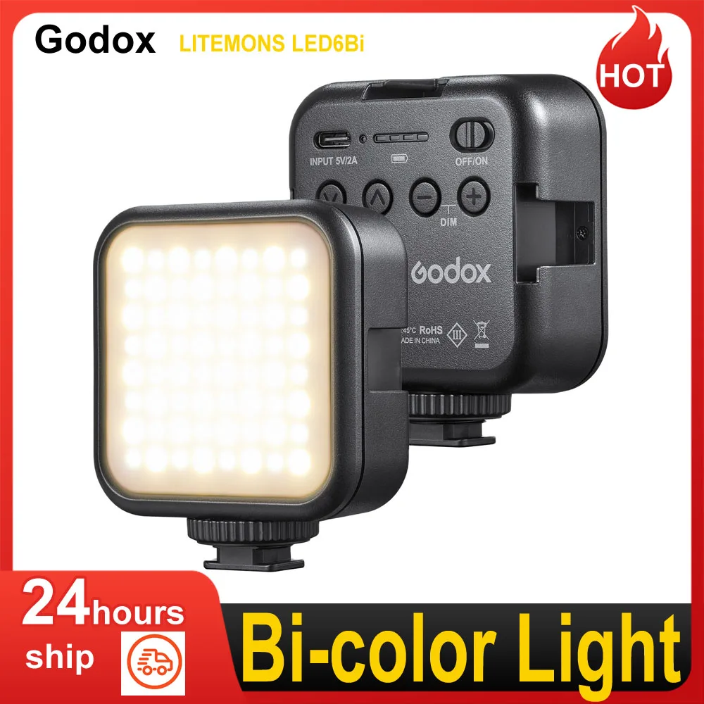 Godox LITEMONS LED6Bi Двуцветен led Мини-заполняющий лампа за видео с регулируема яркост 3200 K-6500K С магнитна подкрепа Изображение 0