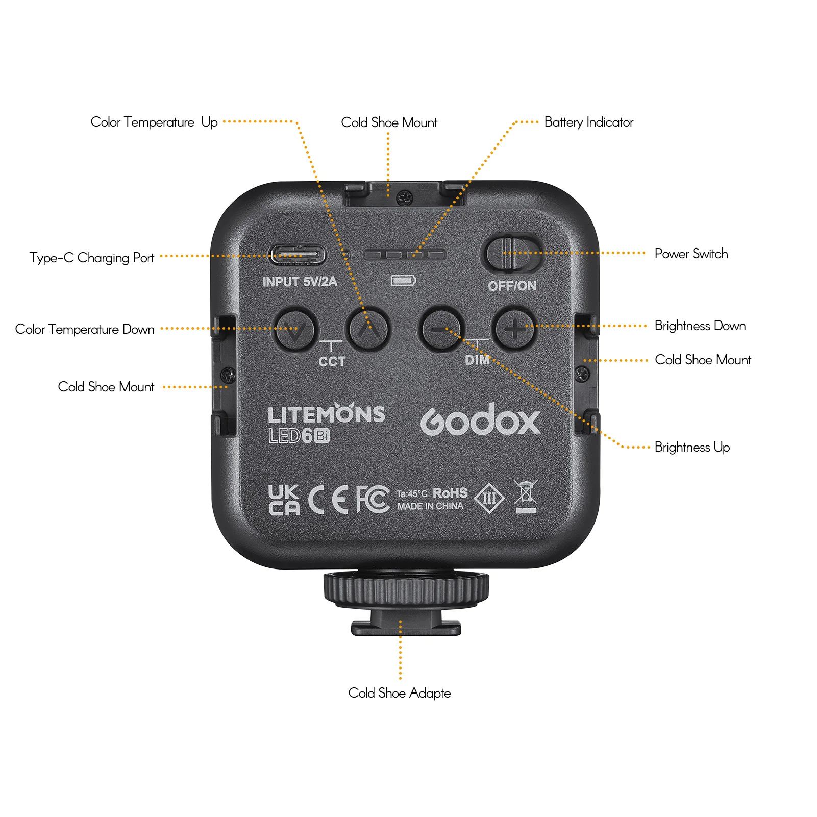 Godox LITEMONS LED6Bi Двуцветен led Мини-заполняющий лампа за видео с регулируема яркост 3200 K-6500K С магнитна подкрепа Изображение 5