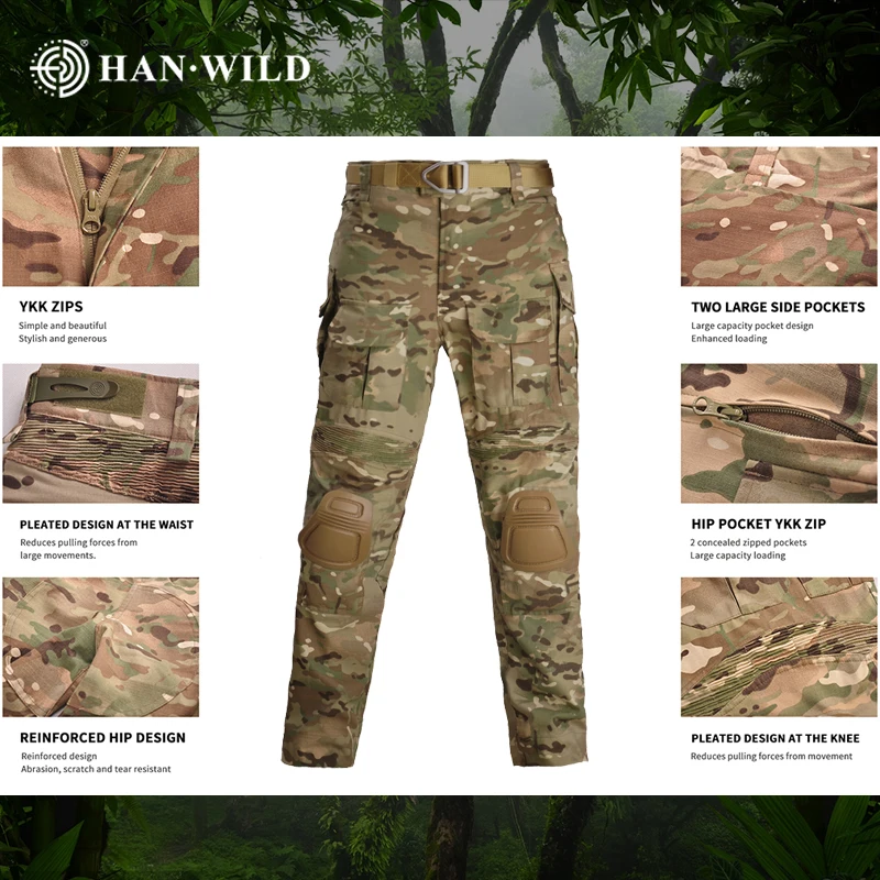 HAN WILD Модернизирани ловни бойни панталони G3 наколенниками, страйкбольные тактически панталони, камуфляжная мъжки дрехи за пейнтбола, костюм за сафари Изображение 4