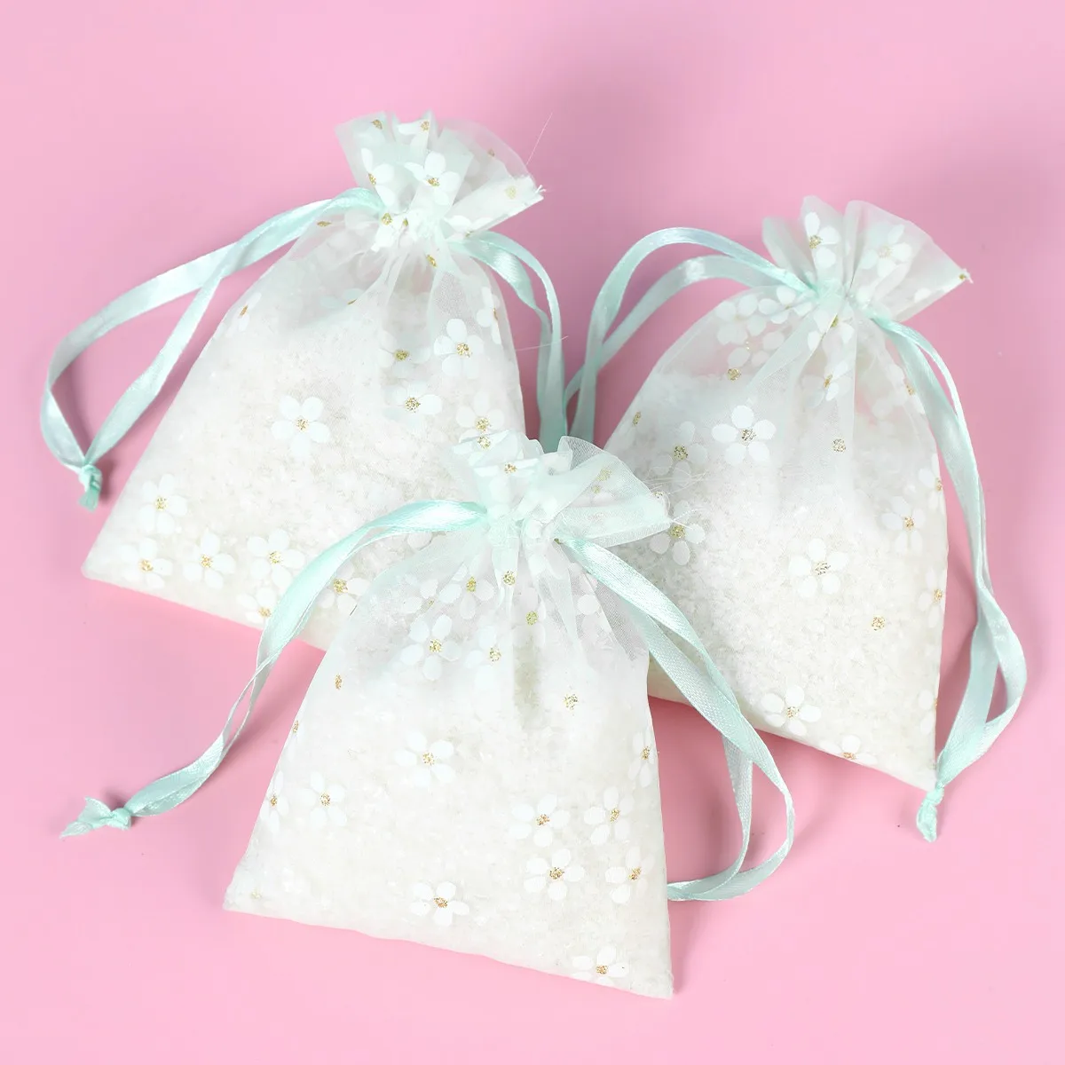 HUIRAN 10ШТ Бели и розови дамски чанти с завязками от органза, за опаковане на подаръци, бижута, чанти, чанта за прежда, Коледни сватбени сувенири и подаръци Изображение 0