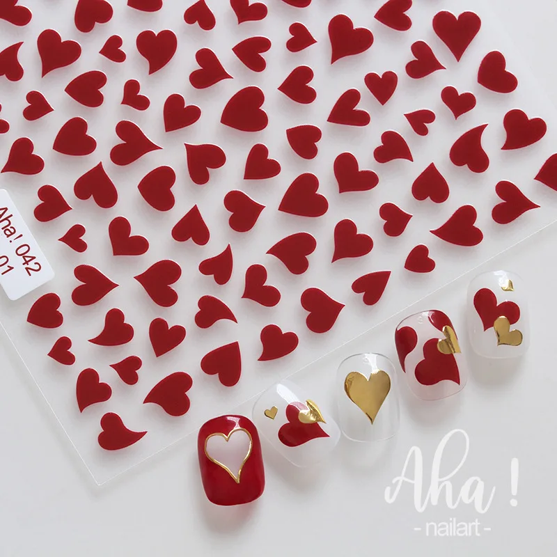INS Стил, японската стикер за дизайн нокти с формата на сърце, злато, сребро, Черно-бяла, червена, издълбани етикети под формата на любов, декорации за нокти, Стикери Изображение 0