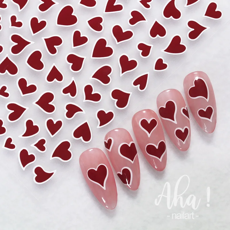 INS Стил, японската стикер за дизайн нокти с формата на сърце, злато, сребро, Черно-бяла, червена, издълбани етикети под формата на любов, декорации за нокти, Стикери Изображение 4