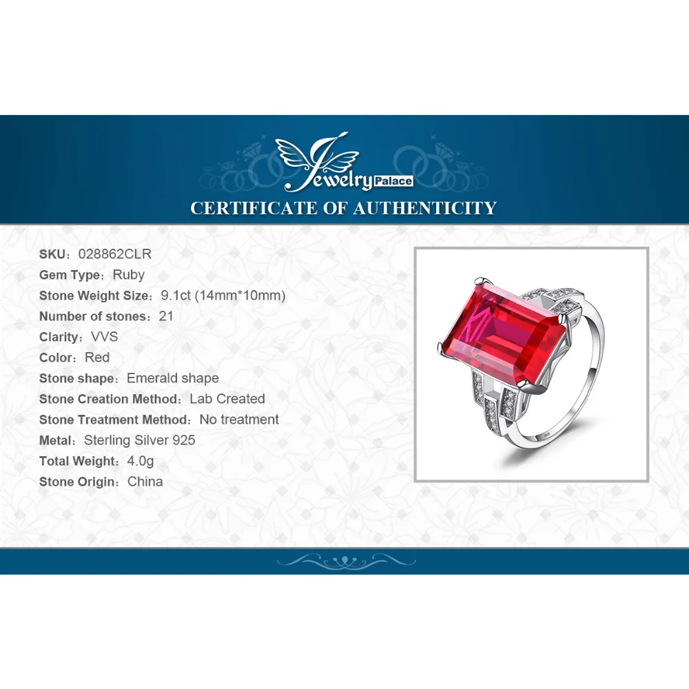 JewelryPalace 9,1 карат пръстен-пасианс от червен рубин 925 сребро, за жени, за сватба, годеж, прекрасен подарък, ново записване Изображение 5