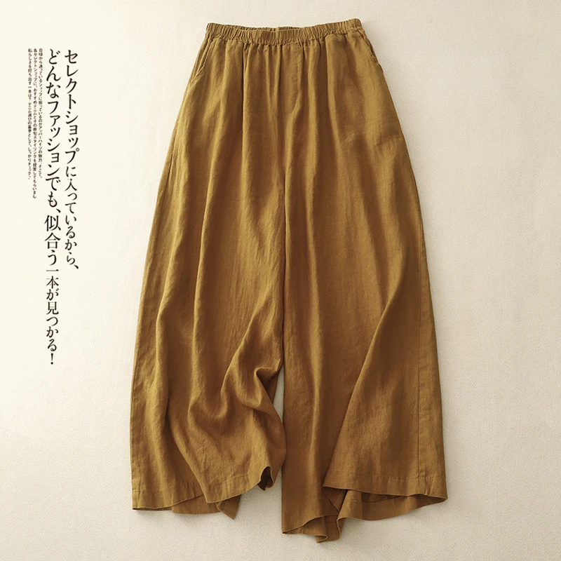 Limiguyue, широки дамски панталони с дължина до щиколоток, лятна реколта ежедневни панталони от памук и лен в литературния стил, офис женски универсални U442 Изображение 4