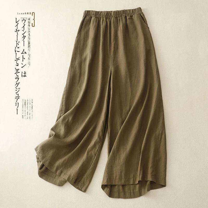 Limiguyue, широки дамски панталони с дължина до щиколоток, лятна реколта ежедневни панталони от памук и лен в литературния стил, офис женски универсални U442 Изображение 5