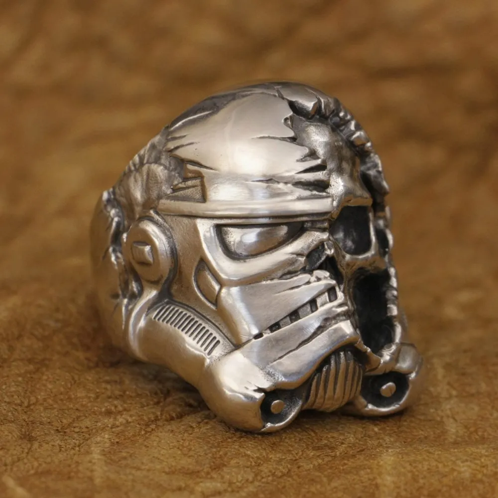 LINSION, пръстен с бял воин от сребро 925 проба, мъжко байкерское пръстен в стил пънк TA311, размерът на САЩ 7 ~ 16 Изображение 2