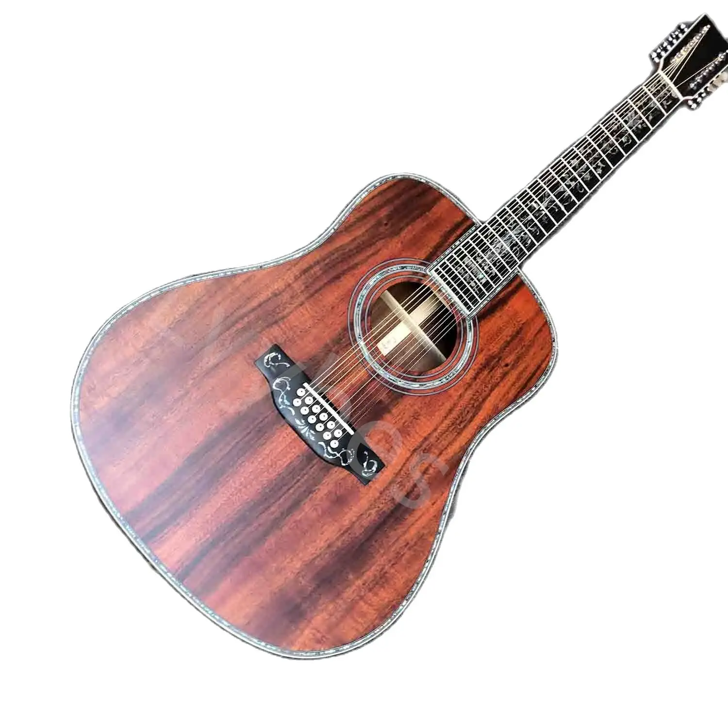 Lvybest изработени по поръчка 12 низ класическа акустична китара от масивно дърво COA с кръгла корпус от черно дърво Изображение 0