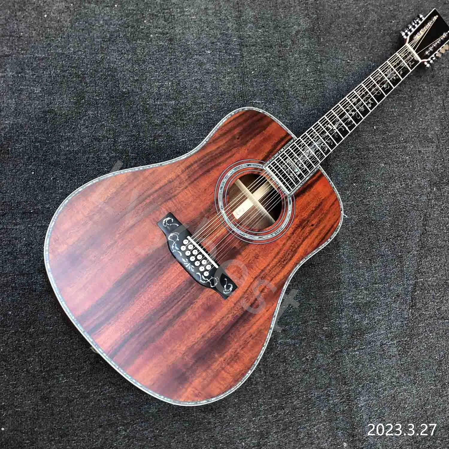 Lvybest изработени по поръчка 12 низ класическа акустична китара от масивно дърво COA с кръгла корпус от черно дърво Изображение 3