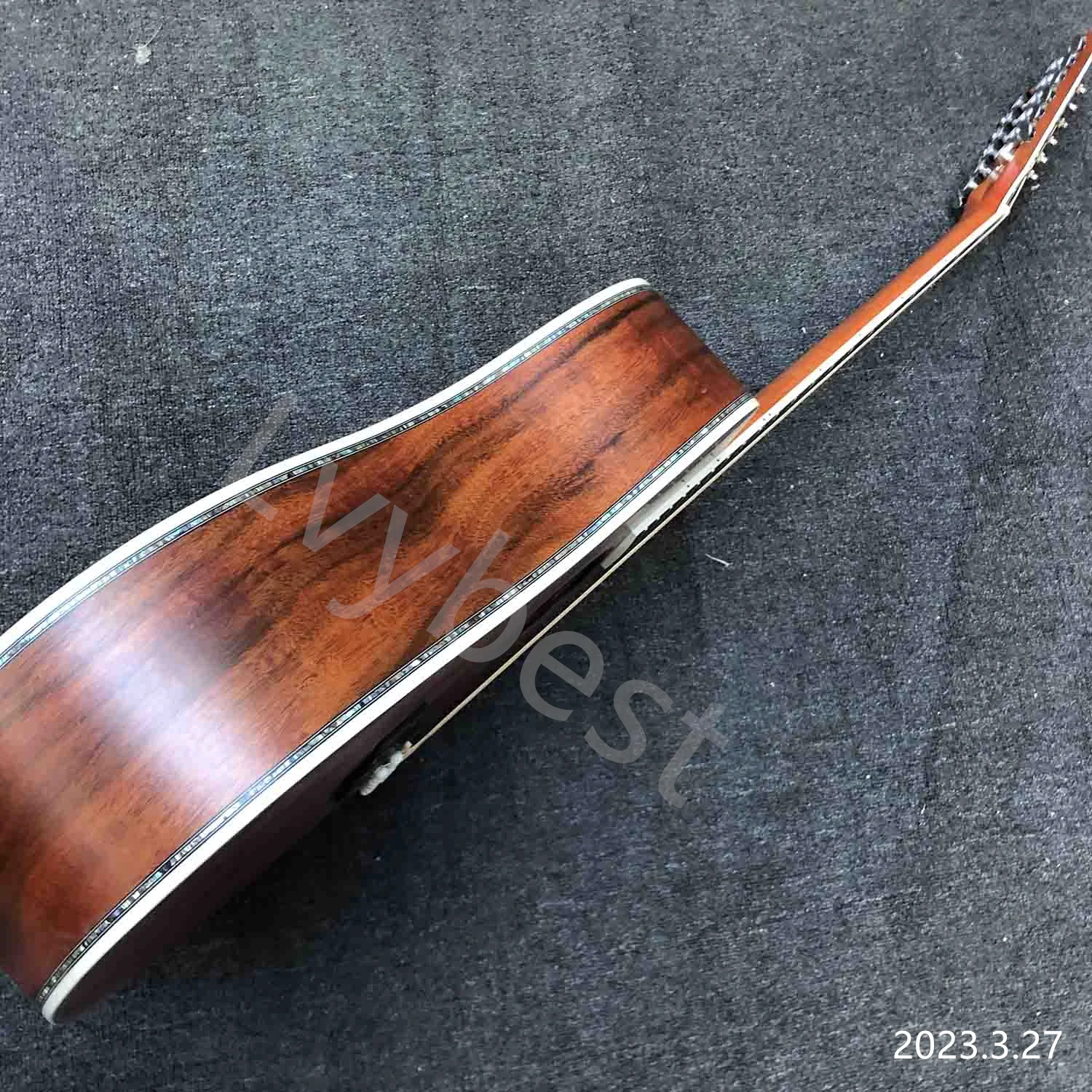 Lvybest изработени по поръчка 12 низ класическа акустична китара от масивно дърво COA с кръгла корпус от черно дърво Изображение 4