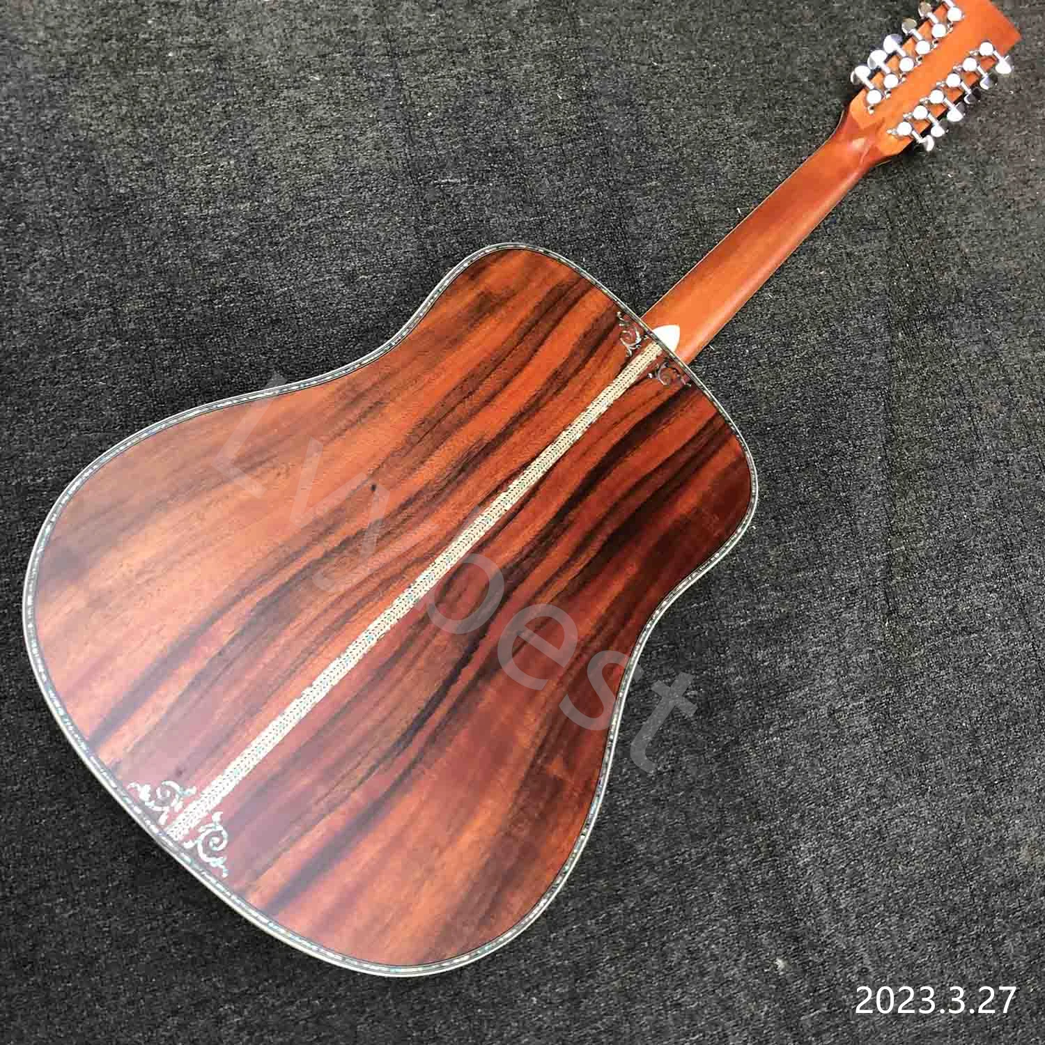 Lvybest изработени по поръчка 12 низ класическа акустична китара от масивно дърво COA с кръгла корпус от черно дърво Изображение 5