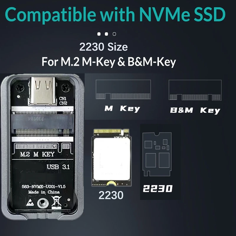 M. 2 Корпус на твърдотелно устройство за съхранение Nvme 2230 Адаптер Nvme-USB 10 Gbit/с USB 3,2 Gen2 USB C Външен калъф-кутия За M2 2230 Nvme SN740 Изображение 1