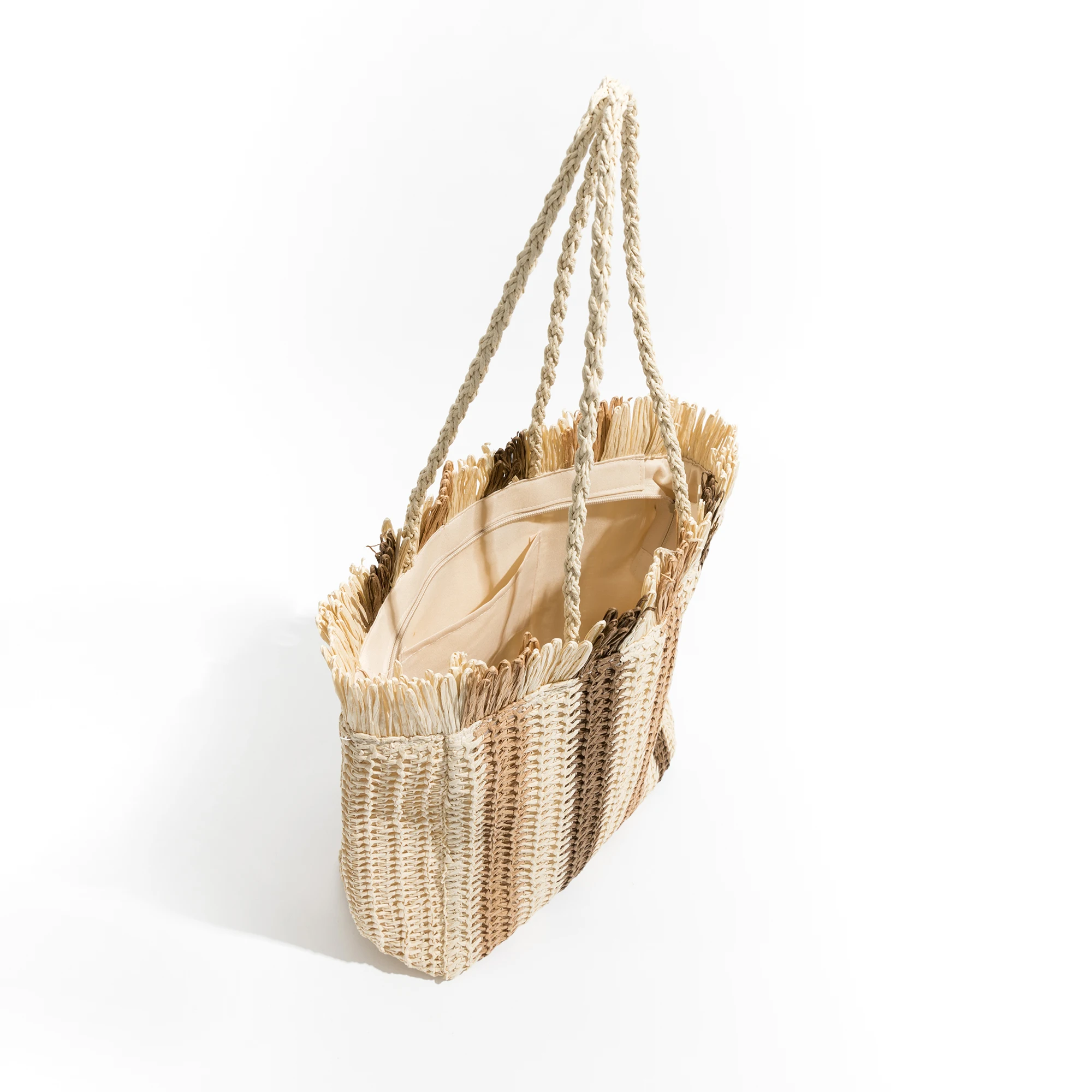MABULA Модни шарени сламена чанта-тоут ръчно изработени дамски ежедневни летни плажни чанти с цип, Дамски чанти През рамо, портфейли Изображение 4