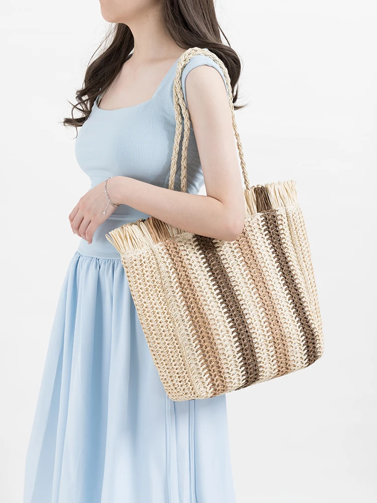 MABULA Модни шарени сламена чанта-тоут ръчно изработени дамски ежедневни летни плажни чанти с цип, Дамски чанти През рамо, портфейли Изображение 5