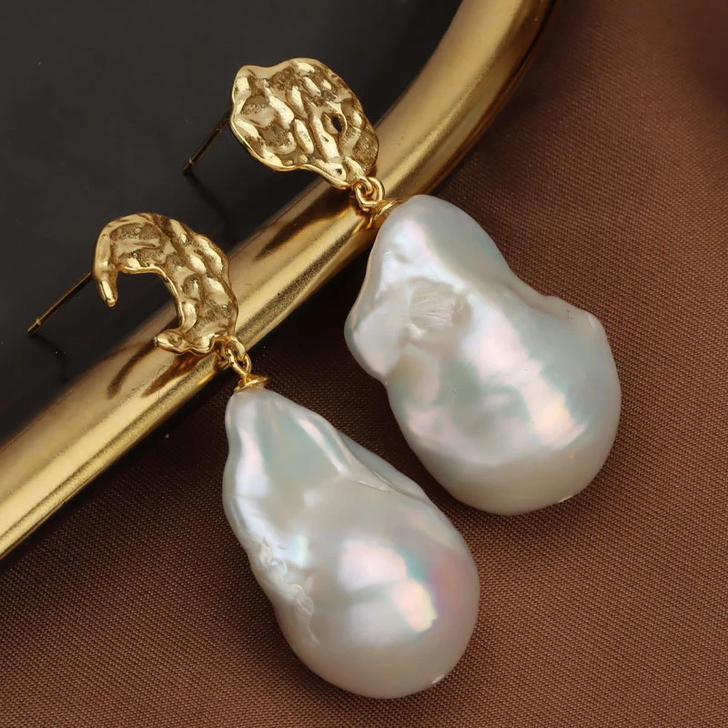 MeiBaPJ 17 мм натурален големи перли в бароков стил, Модни висящи обеци от Сребро 925 проба Изискани сватбени бижута за жени Изображение 0