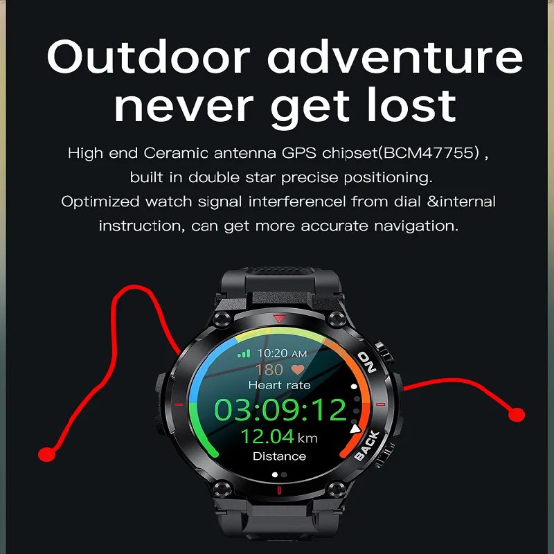 MIATA GPS Smart-часовници, улични военни спортни умни часовници, които могат да премерят кръвното налягане, сърдечната честота, фитнес гривна, водоустойчив за Android и IOS Изображение 3