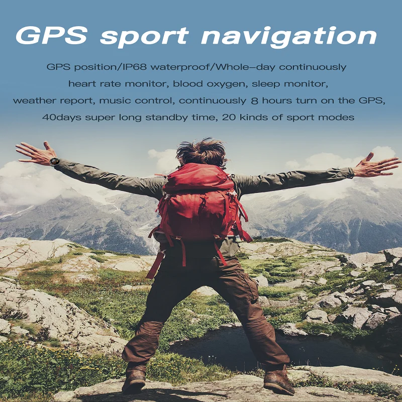 MIATA GPS Smart-часовници, улични военни спортни умни часовници, които могат да премерят кръвното налягане, сърдечната честота, фитнес гривна, водоустойчив за Android и IOS Изображение 4