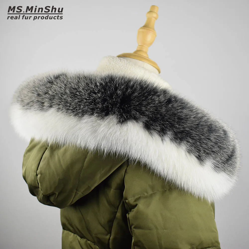Ms.MinShu Обичай зимата яка от естествен лисьего кожа за шал с качулка, нов стил, тапицерия кожа в стил мозайка Изображение 0