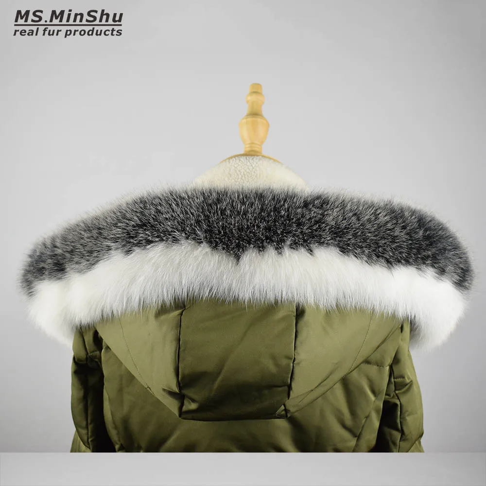 Ms.MinShu Обичай зимата яка от естествен лисьего кожа за шал с качулка, нов стил, тапицерия кожа в стил мозайка Изображение 1