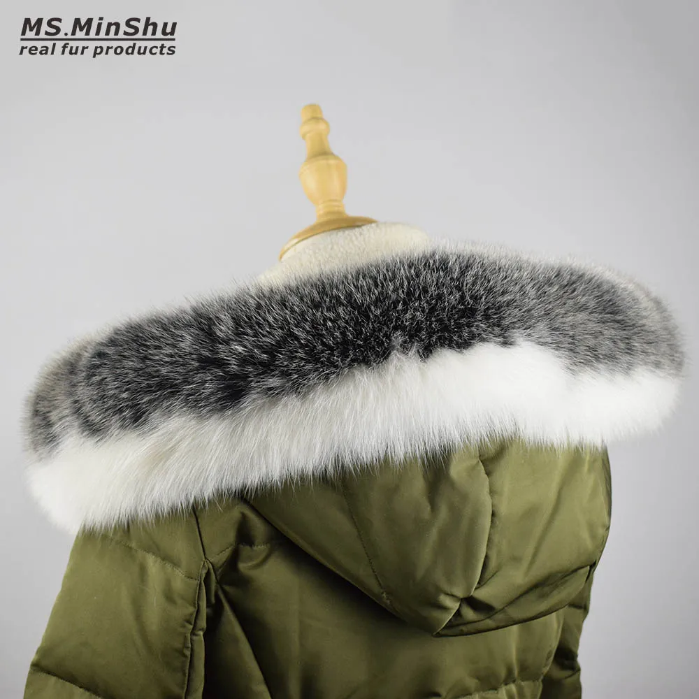 Ms.MinShu Обичай зимата яка от естествен лисьего кожа за шал с качулка, нов стил, тапицерия кожа в стил мозайка Изображение 2