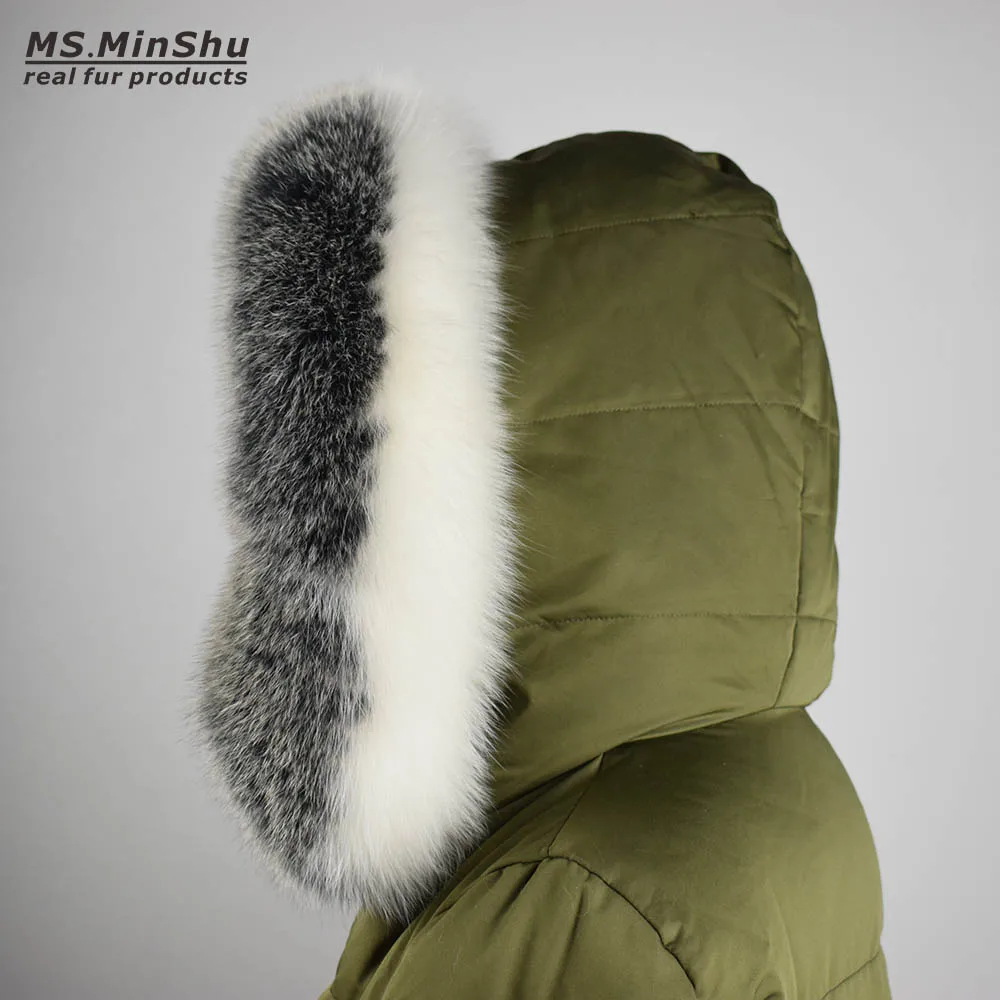 Ms.MinShu Обичай зимата яка от естествен лисьего кожа за шал с качулка, нов стил, тапицерия кожа в стил мозайка Изображение 3