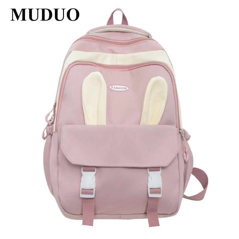 MUDUO 2023 Модерен Кавайный раница за момичета с хубави заек, водоустойчив училищна чанта, женски раница за тийнейджъри, раница за пътуване Изображение 0