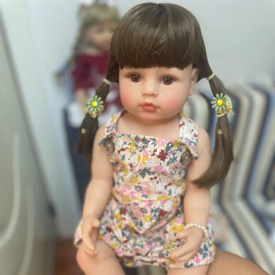 NPK 55 см кукла Bebe Reborn Бебе момиче кукла на цялото тяло силиконова мека на допир Еластична Анатомично правилни подаръци Изображение 3