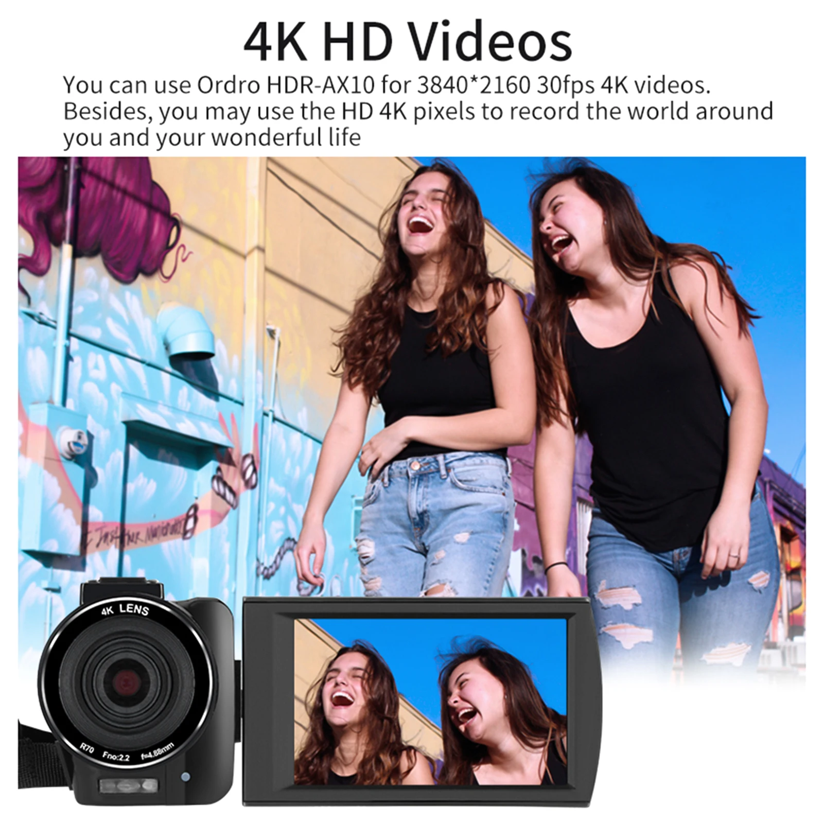 ORDRO HDR-AX10 Цифрова Камера за 4K WiFi DV Записващо устройство и Видеокамера 30MP 30-Кратно Цифрово увеличение Разпознаване на Лица IR за Нощно Виждане Antishake Изображение 2